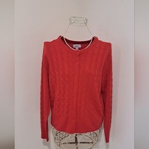 Classic Red Cable Knit Cardigan  Sweater From Croft & Barrow, Size Medium.